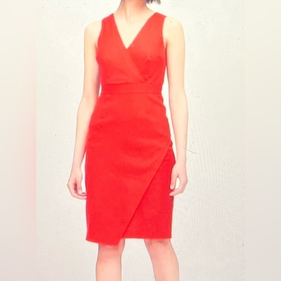 Banana Republic Red Linen Cotton Twill Surplice Sheath Dress Size 2P - Picture 1 of 5